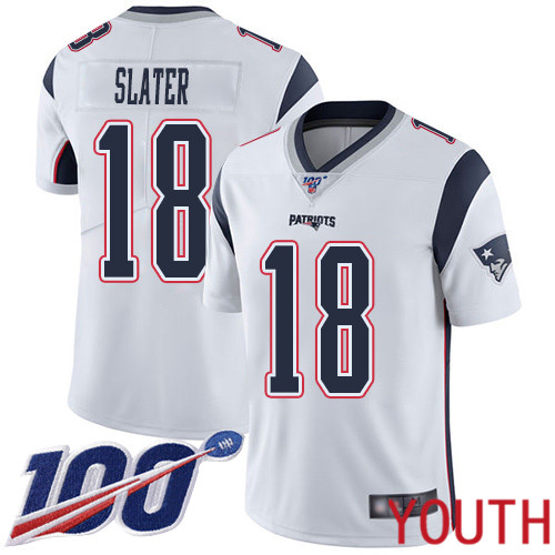 New England Patriots Football 18 100th Season Limited White Youth Matthew Slater Road NFL Jersey